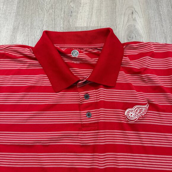 NHL Detroit Red Wings Polo Shirt Men's 2XL Red White Striped Hockey Preppy - Picture 3 of 8